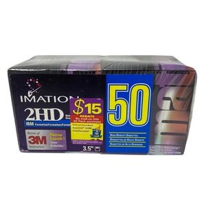 Imation 2HD 3.5 Floppy Disks 50 Pack IBM Formatted 1.44MB High Density NEW